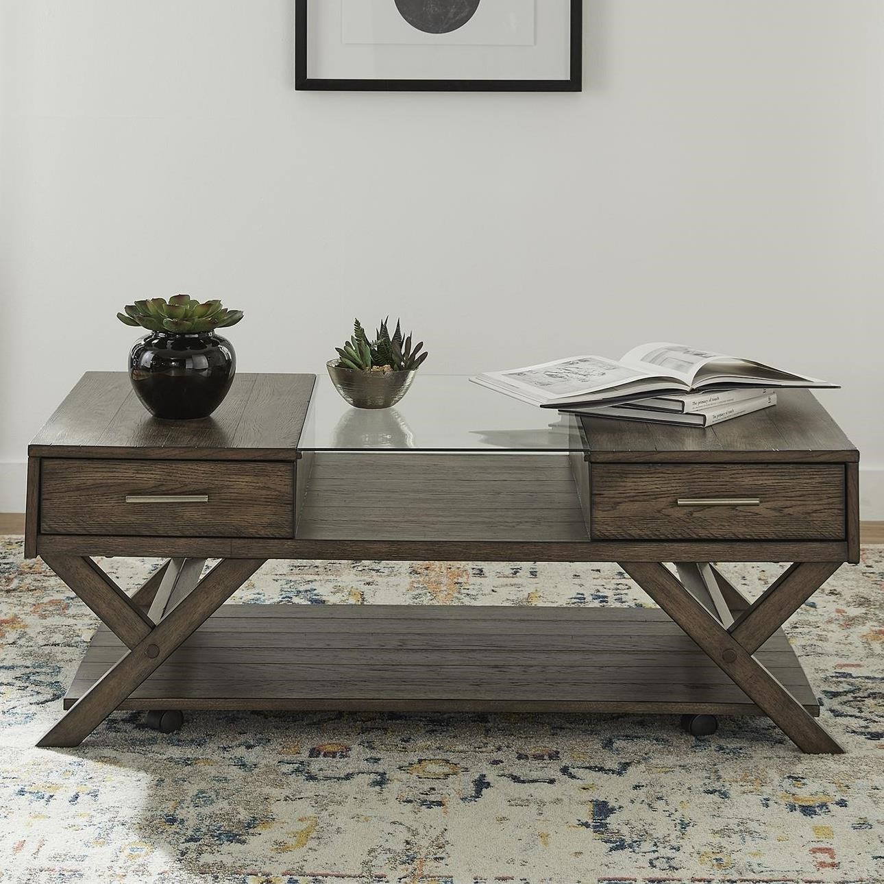 Liberty Furniture Lennox Modern Display Cocktail Table with 2 Drawers
